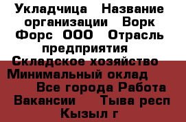 Укладчица › Название организации ­ Ворк Форс, ООО › Отрасль предприятия ­ Складское хозяйство › Минимальный оклад ­ 30 000 - Все города Работа » Вакансии   . Тыва респ.,Кызыл г.